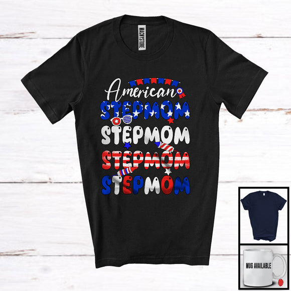 MacnyStore - American Stepmom, Proud 4th Of July Mother's Day American Flag, Patriotic Family Group T-Shirt