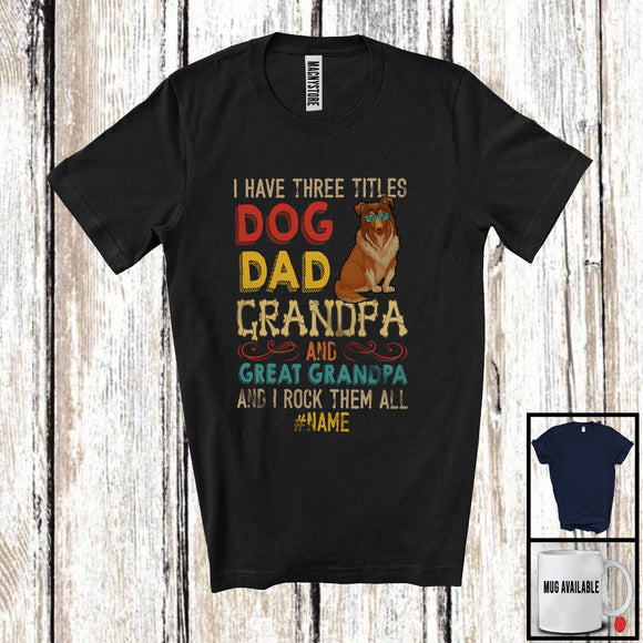 MacnyStore - Personalized Custom Name Dog Dad Great Grandpa, Vintage Father's Day Sheltie, Family T-Shirt