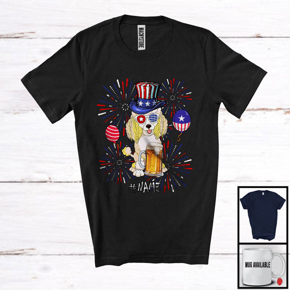 MacnyStore - Personalized Custom Name Poodle Drinking Beer, Lovely 4th Of July Fireworks, Patriotic T-Shirt