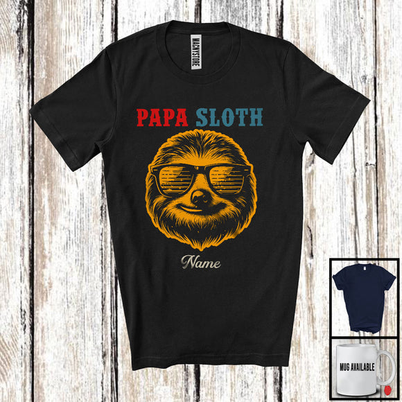 MacnyStore - Personalized Custom Name Vintage Sloth Papa, Amazing Father's Day Sloth Sunglasses, Family T-Shirt