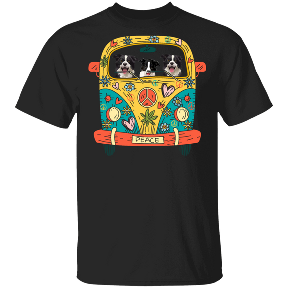 Border Collie Riding Hippie Bus Funny Border Collie Dog Pet Lover Hippie Van Matching Shirt For Men Women Gifts T-Shirt - Macnystore