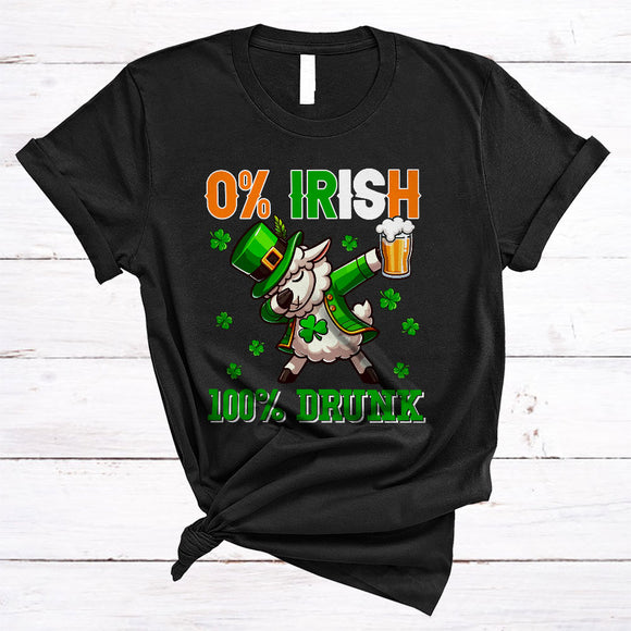 MacnyStore - 0% Irish 100% Drunk, Lovely St. Patrick's Day Sheep Leprechaun, Beer Drinking Drunk Group T-Shirt