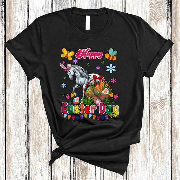 MacnyStore - Happy Easter Day, Awesome Easter Bunny Horse Hunting Eggs Farmer, Flowers Family Group T-Shirt
