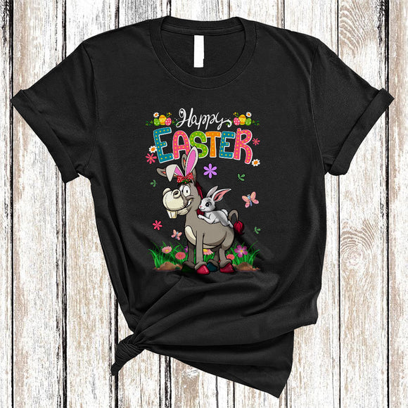 MacnyStore - Happy Easter, Joyful Easter Day Bunny Riding Donkey, Floral Flowers Farmer Egg Hunt Group T-Shirt