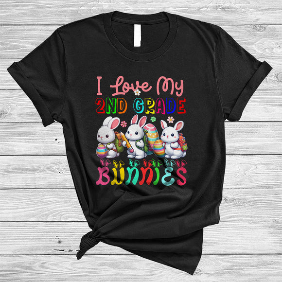 MacnyStore - I Love My 2nd Grade Bunnies, Colorful Easter Day Three Bunnies Hunting Eggs, Teacher Group T-Shirt