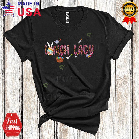 MacnyStore - Lunch Lady Cute Cool Easter Day Leopard Bunny Egg Hunt Matching Lunch Lady Group T-Shirt