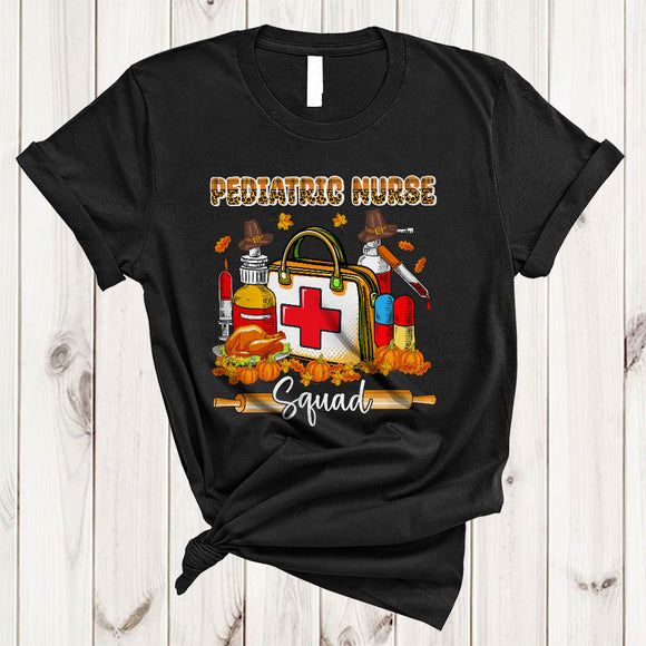 MacnyStore - Pediatric Nurse Squad, Awesome Thanksgiving Leopard Plaid Pediatric Nurse Tools, Fall Leaf Turkey T-Shirt