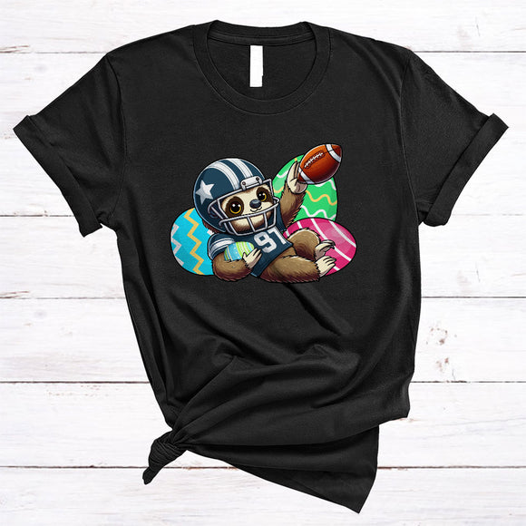 MacnyStore - Sloth Playing Football, Lovely Easter Day Sport Player Team, Matching Eggs Hunting Group T-Shirt