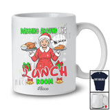 Personalized Custom Name Dabbing Around Lunch Room; Joyful Christmas Lunch Lady X-mas Tree T-Shirt