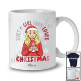 Personalized Custom Name Girl Who Loves Christmas; Lovely Santa Girl Women Drink Coffee Groovy T-Shirt