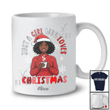 Personalized Custom Name Girl Who Loves Christmas; Lovely Santa Afro Women Drink Coffee Groovy T-Shirt