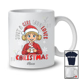 Personalized Custom Name Girl Who Loves Christmas; Lovely Santa Little Girl Drink Coffee Groovy T-Shirt