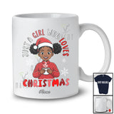 Personalized Custom Name Girl Loves Christmas; Lovely Santa Afro Little Girl Drink Coffee Groovy T-Shirt