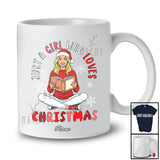 Personalized Custom Name Girl Who Loves Christmas; Lovely Santa Women Reading Books Groovy T-Shirt