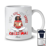 Personalized Custom Name Girl Who Loves Christmas; Lovely Santa Afro Women Reading Book Groovy T-Shirt