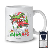 Personalized Custom Name Merry Rawrmas; Amusing Christmas T-Rex Riding Pickup Truck Snowman T-Shirt