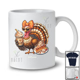 Personalized Custom Name Turkey Drinking Coffee; Joyful Thanksgiving Bow Tie; Women Family T-Shirt