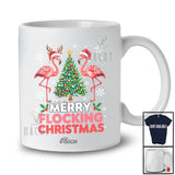 Personalized Custom Name Merry Flocking Christmas; Lovely Two Santa Flamingos X-mas Tree T-Shirt
