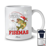 Personalized Custom Name Have A Merry Fishmas; Humorous Christmas Santa Bass Fish Fishing T-Shirt