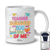 Personalized Custom Name My Teacher Survived 100 Days Of Me; Joyful 100th Day School Students T-Shirt