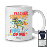 Personalized Custom Name Teacher Survived 100 Days Of Me; Joyful 100th Day School Student T-Rex T-Shirt