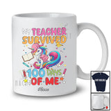 Personalized Custom Name Teacher Survived 100 Days Of Me; Joyful 100th Day School Students Unicorn T-Shirt