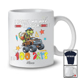 Personalized Custom Name I Roared My Way Through 100 Days; Joyful School T-Rex On Monster Truck T-Shirt