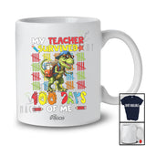 Personalized Custom Name My Teacher Survived 100 Days Of Me; Humorous School Dinosaur T-Rex T-Shirt