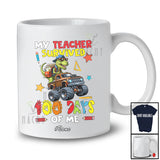 Personalized Custom Name Teacher Survived 100 Days Of Me; Joyful School T-Rex On Monster Truck T-Shirt