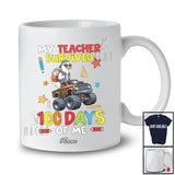 Personalized Custom Name Teacher Survived 100 Days Of Me; Joyful School Duck On Monster Truck T-Shirt