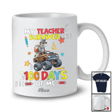 Personalized Custom Name Teacher Survived 100 Days Of Me; Joyful School Donkey On Monster Truck T-Shirt