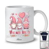 Personalized Custom Name Happy Valentine's Day; Lovely Three Pink Gnomes Hearts Flowers; Couple T-Shirt