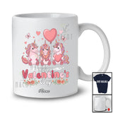 Personalized Custom Name Happy Valentine's Day; Lovely Three Pink Unicorns Hearts; Couple T-Shirt