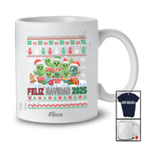 Personalized Custom Name Feliz Navidad 2025; Lovely Christmas Sweater Collection Cactus; Vegan T-Shirt