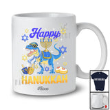 Personalized Custom Name Happy Hanukkah; Lovely Hanukkah Lights On T-Rex Dinosaur; Family T-Shirt