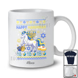 Personalized Custom Name Happy Hanukkah; Lovely Hanukkah Sweater Lights On Unicorn; Family T-Shirt