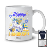 Personalized Custom Name Happy Hanukkah; Lovely Hanukkah Lights On Unicorn Lover; Family Group T-Shirt
