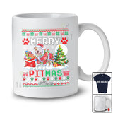 Personalized Custom Name Merry Pitmas; Lovely Christmas Tree Sweater Santa Pit Bull Owner T-Shirt