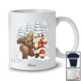 Personalized Custom Name Santa With Bigfoot Selfie; Lovely Christmas Snow Trees Believe Santa T-Shirt