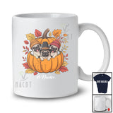 Personalized Custom Name Pug In Pumpkin; Adorable Thanksgiving Fall Leaves; Family T-Shirt