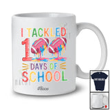 Personalized Custom Name I Tackled 100 Days Of School; Colorful Football Boys Player Team T-Shirt