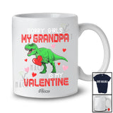 Personalized Custom Name Sorry Girls My Grandpa Is My Valentine; Joyful Family Boys T-Rex Hearts T-Shirt
