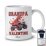 Personalized Custom Name Grandpa Is My Valentine; Humorous Plaid T-Rex On Monster Truck Family T-Shirt