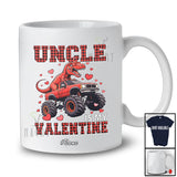Personalized Custom Name Uncle Is My Valentine; Humorous Plaid T-Rex On Monster Truck Family T-Shirt