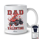 Personalized Custom Name Dad Is My Valentine; Humorous Plaid T-Rex On Monster Truck Family T-Shirt