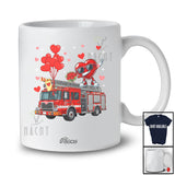 Personalized Custom Name Dabbing Heart Driving Fire Truck; Amusing Valentine Boys Men Driver T-Shirt