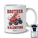 Personalized Custom Name Brother Is My Valentine; Humorous Plaid T-Rex On Monster Truck Family T-Shirt