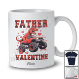Personalized Custom Name Father Is My Valentine; Humorous Plaid T-Rex On Monster Truck Family T-Shirt