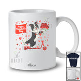 Personalized Custom Name Happy Valentine's Day; Lovely Hearts Flowers Border Collie Riding Scoter T-Shirt