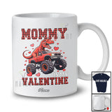 Personalized Custom Name Mommy Is My Valentine; Humorous Plaid T-Rex On Monster Truck Family T-Shirt